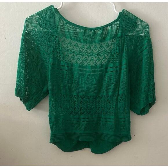 Free People Green cable knit button down blouse size small layering  fairycore - Picture 4 of 5